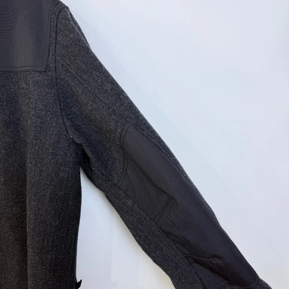 Vintage Banana Republic Wool Blend Coat Mens L Deep Charcoal Gray Black Zip Snap